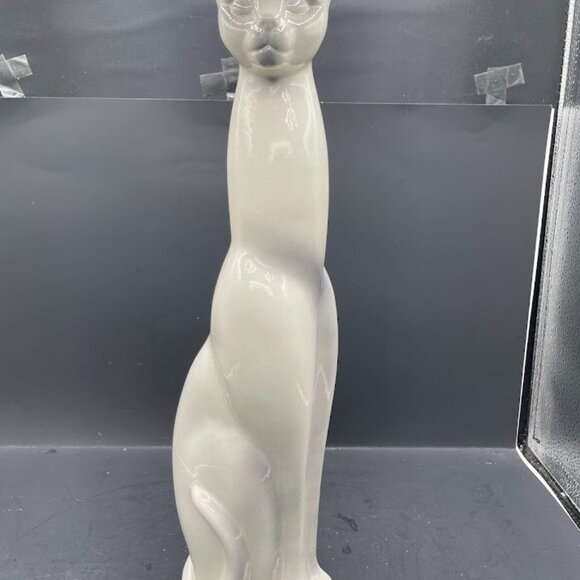 Ceramic Tall White and Grey Cat MCM Tall Cat Figurine USA Siamese Kitty Figure - Picture 1 of 12